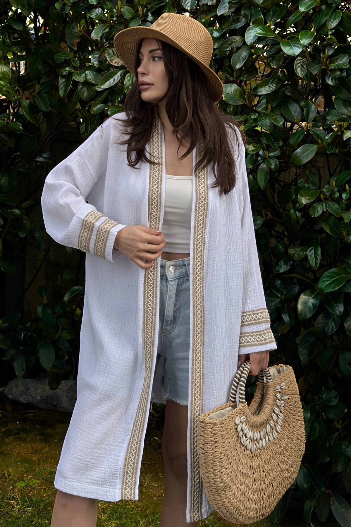 Hasır Detaylı Oversize Hırka
