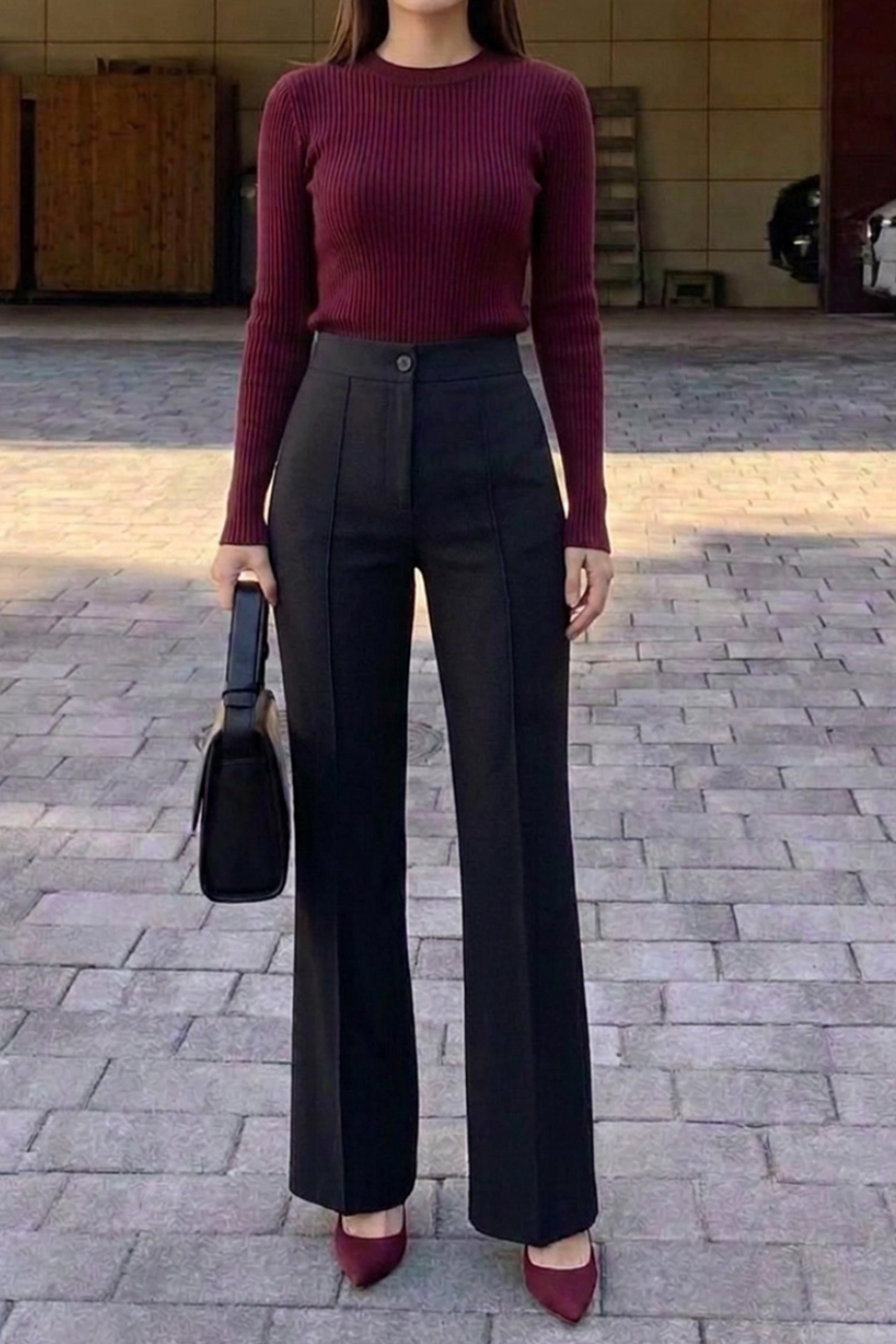 Dikiş Detaylı İspanyol Paça Pantolon